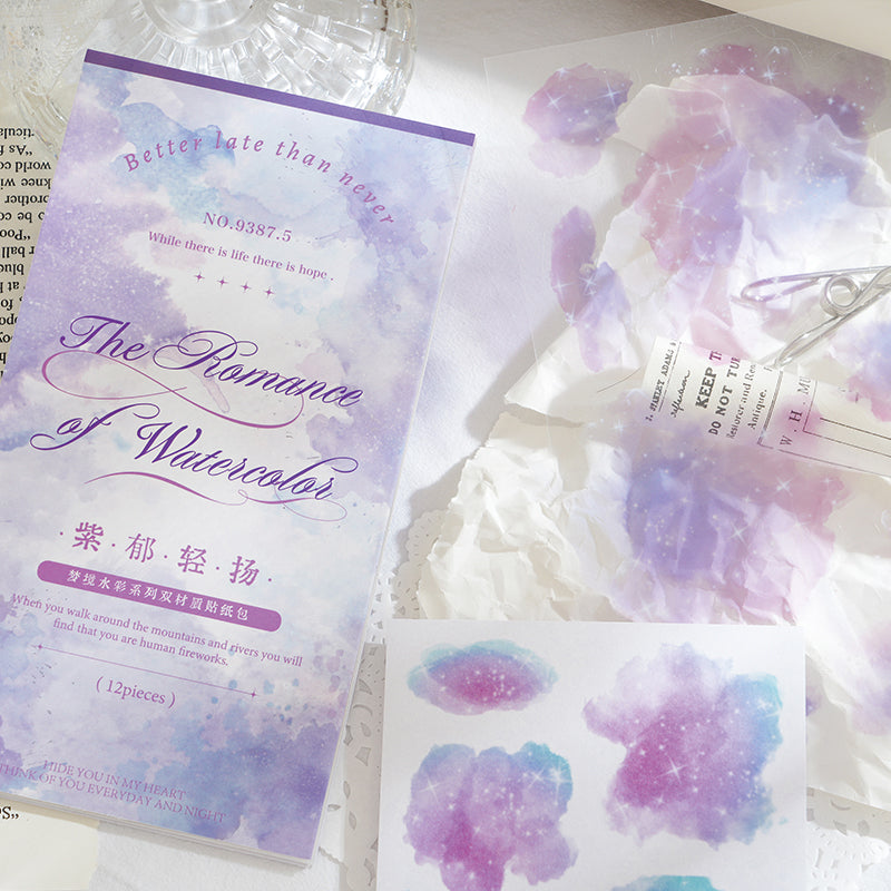 Dream Watercolor PET + Washi Stickers 12 PCS