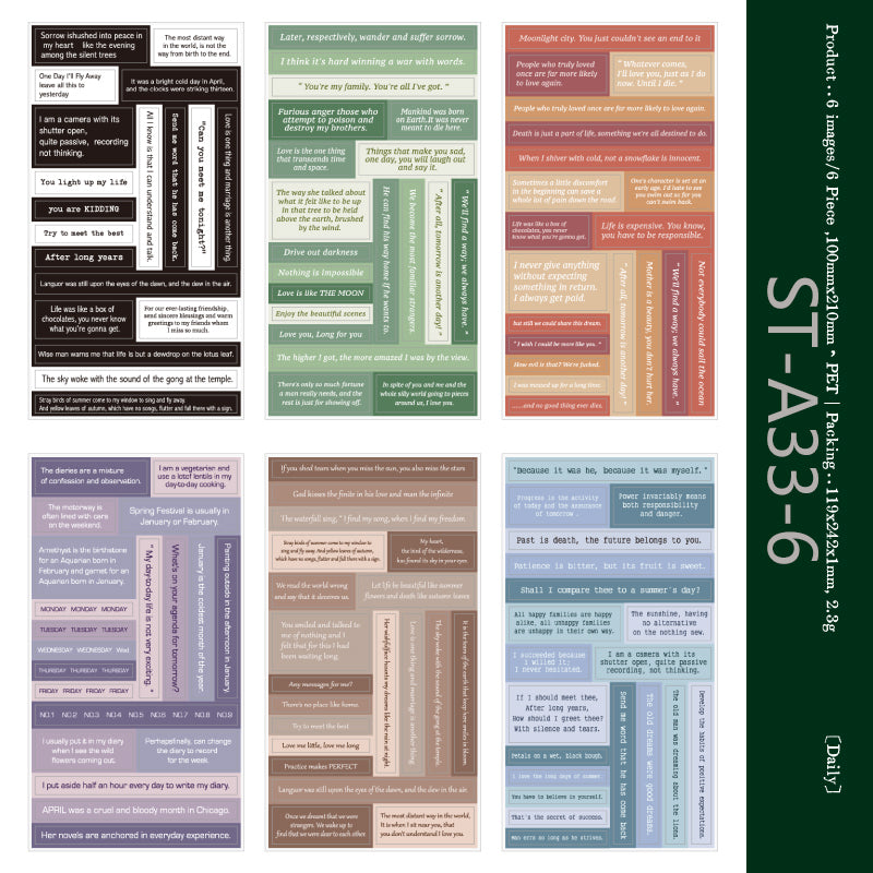 6 BIG PCS Circle & Letter Pre-cut PET stickers