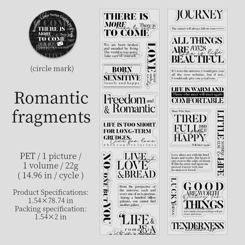 Whole Roll 5cm*2m Romantic Letter Pre cut PET Tape