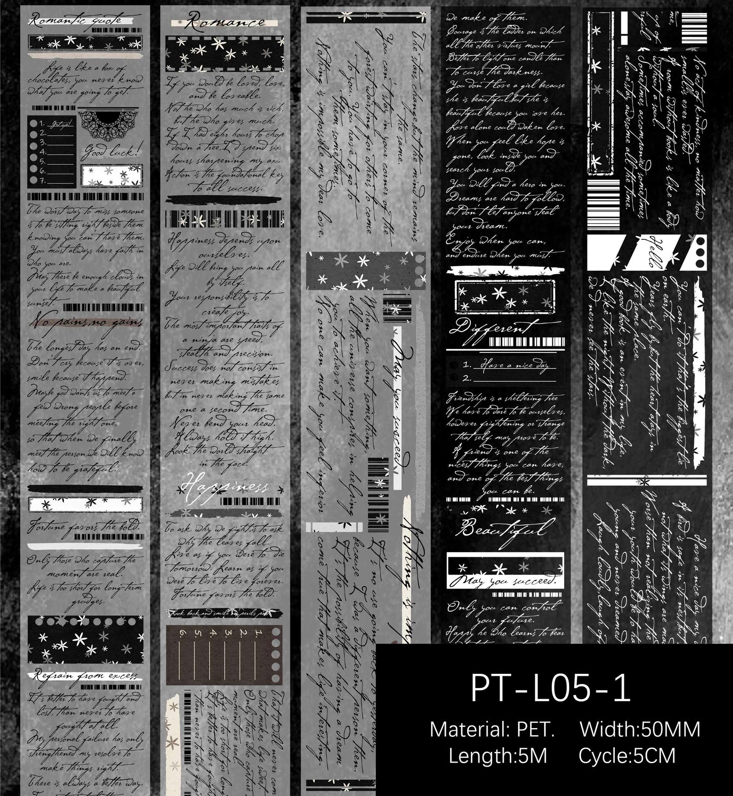 Romantic handwriting PET TAPE (5M non-repeat)