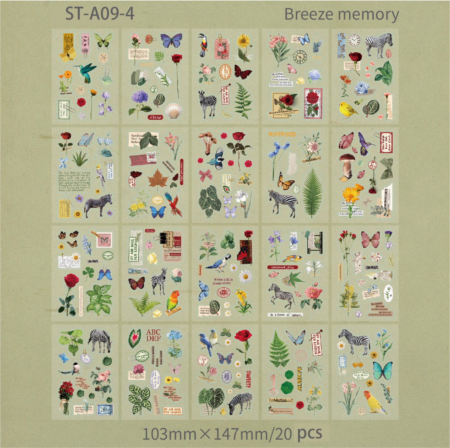 Vintage / Moon / Garden /Rome PET stickers 20 PCS