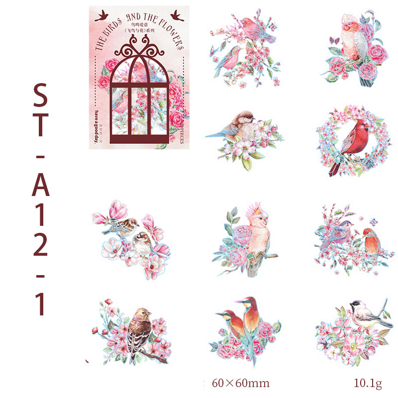 BIRDS AND FLOWERS Laser Shining PET stickers 20 PCS