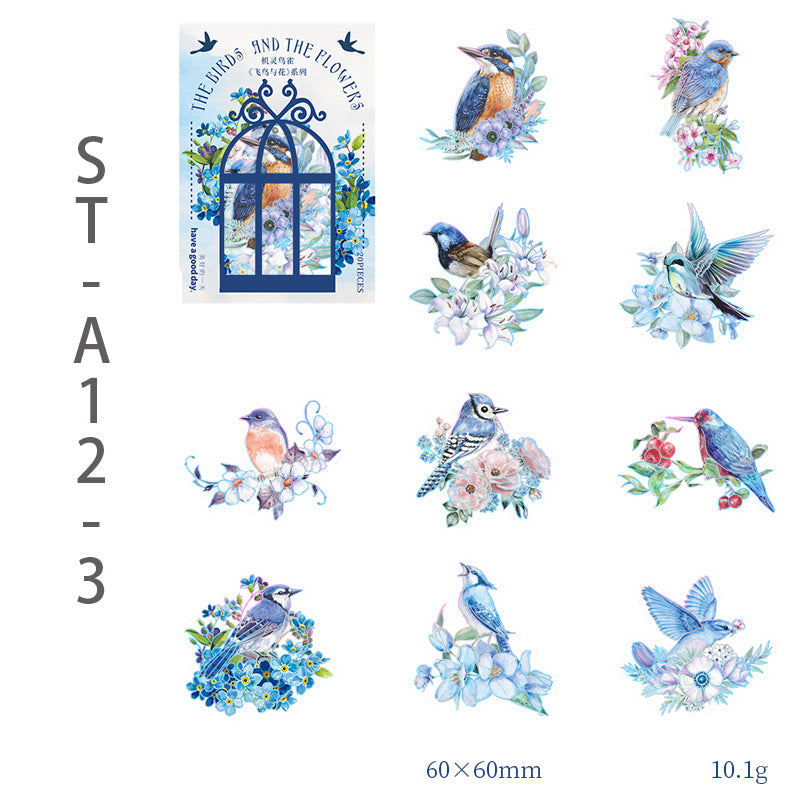 BIRDS AND FLOWERS Laser Shining PET stickers 20 PCS