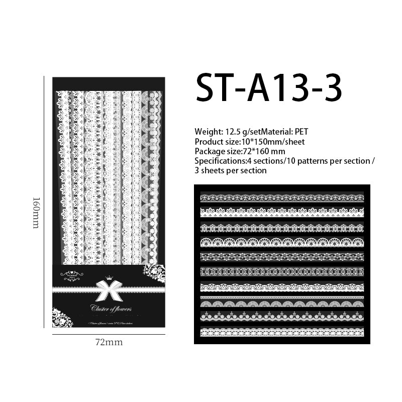 Lace Waterproof PET Stickers 30 PCS