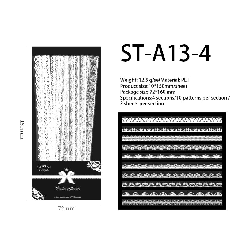 Lace Waterproof PET Stickers 30 PCS
