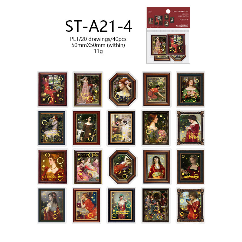 Mini Oil-painting Lady PET stickers 40PCS