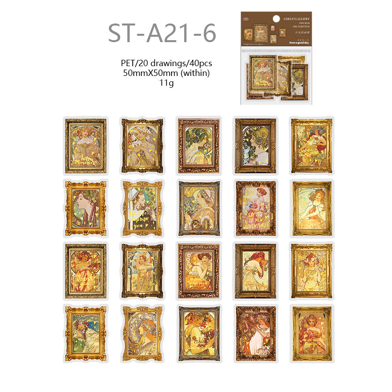 Mini Oil-painting Lady PET stickers 40PCS