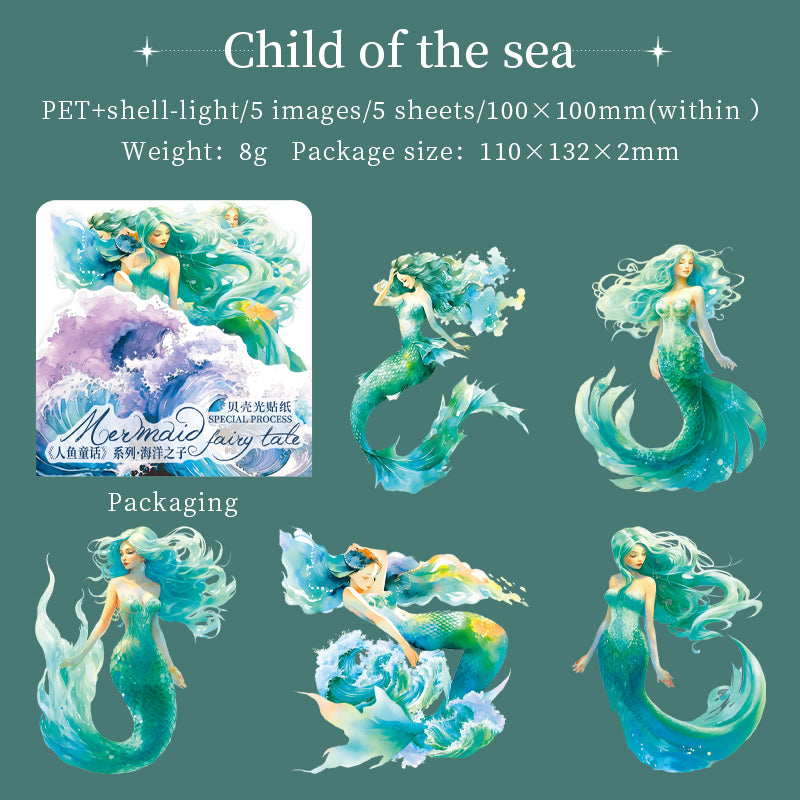 Sea Myth Mermaid Shell light stickers 5 PCs