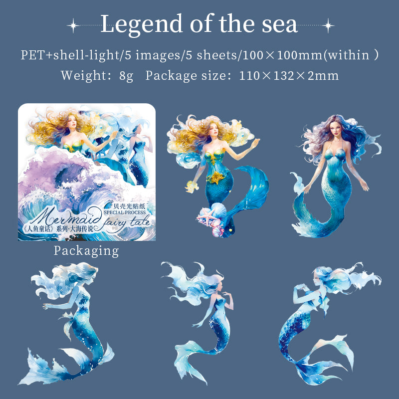 Sea Myth Mermaid Shell light stickers 5 PCs