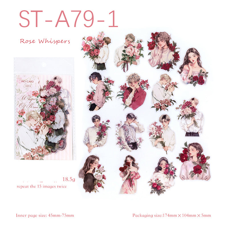 Watercolor Flower Whisper Stickers 30 pcs