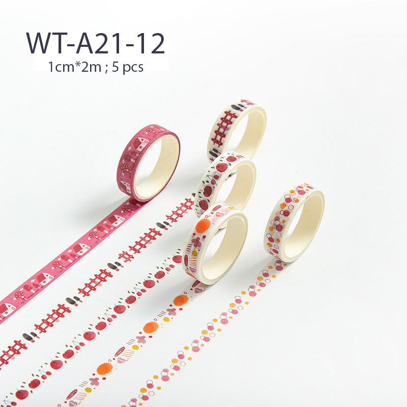 Basic Pattern Washi Tape 5 pcs Set 1cm*2m