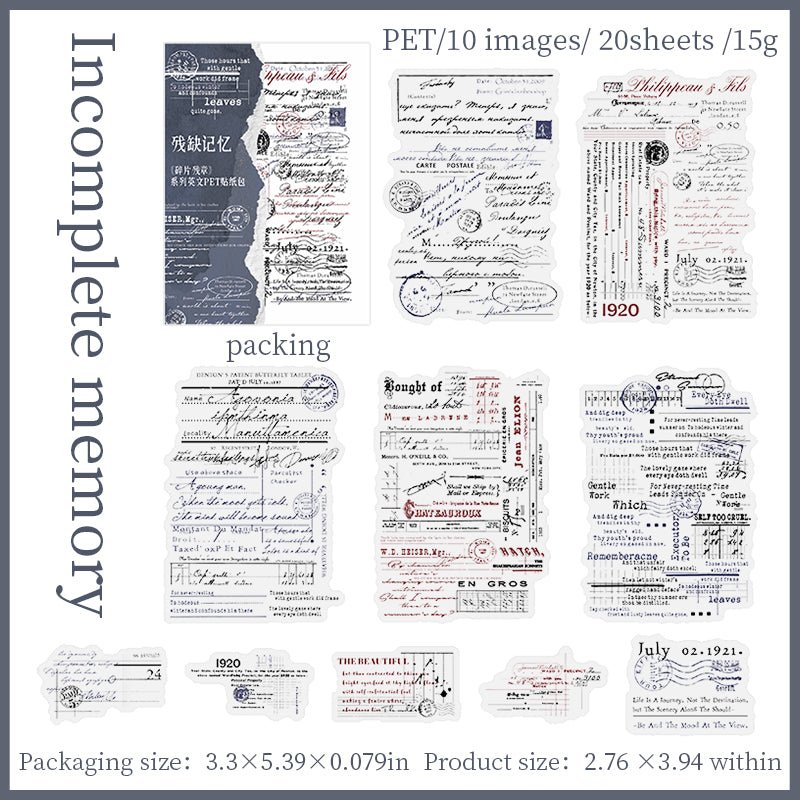 English paragraph PET stickers 20PCS