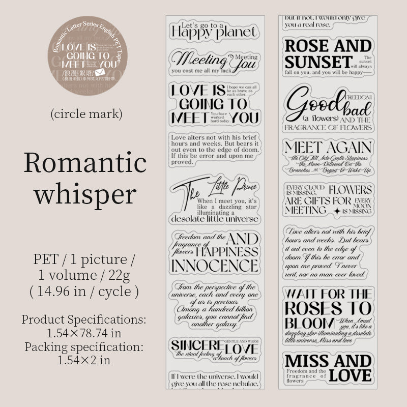 Whole Roll 5cm*2m Romantic Letter Pre cut PET Tape