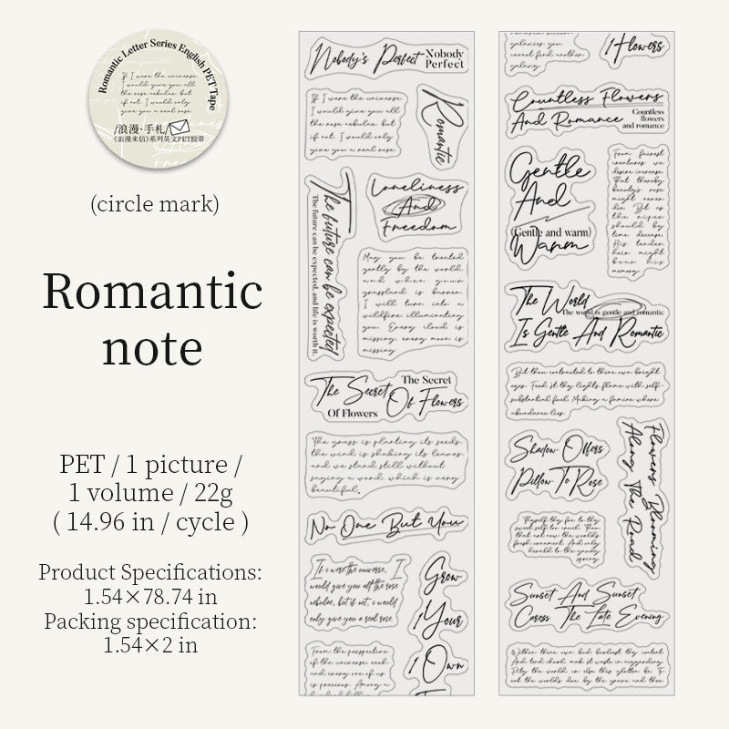 Whole Roll 5cm*2m Romantic Letter Pre cut PET Tape