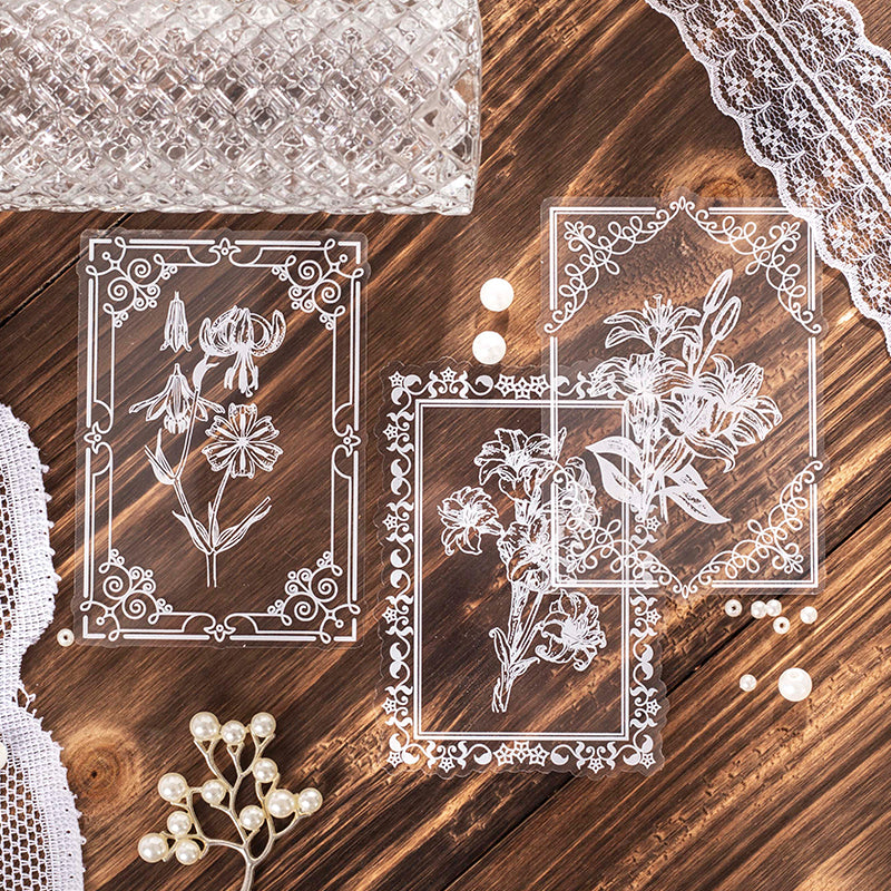 8 Styles Lace Frame + Flower PET stickers 15 PCS