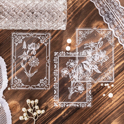 15 PCS 8 Styles Lace Frame + Flower PET stickers