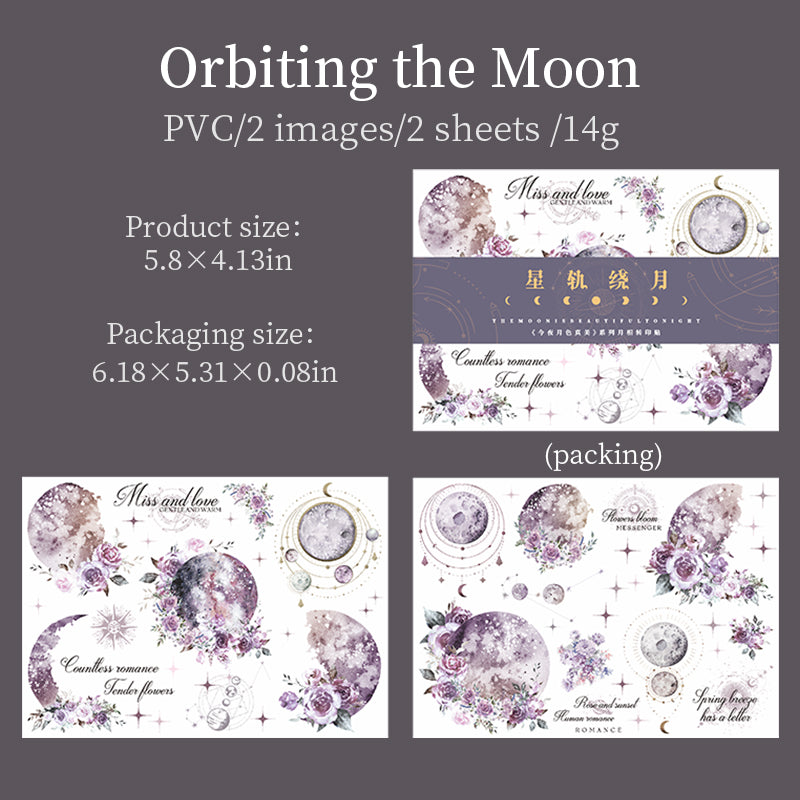 2PCS Transferable Moon & Flower stickers