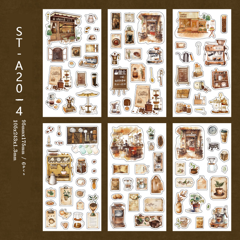 Coffee/Garden vintage PET stickers 6PCS