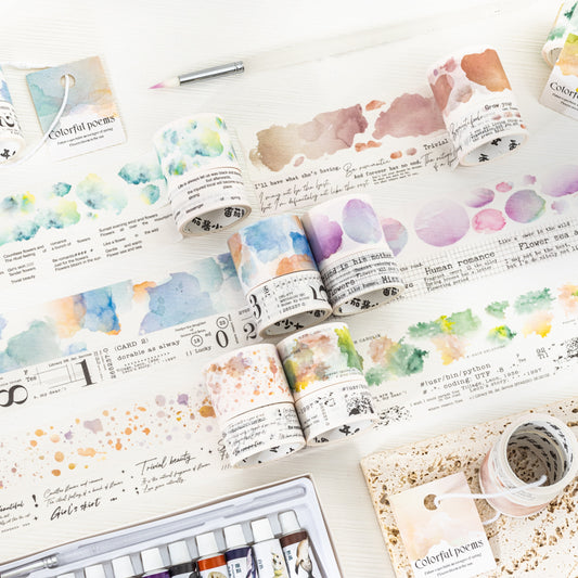 Colorful Poems Watercolor+Letter Washi Tape Set