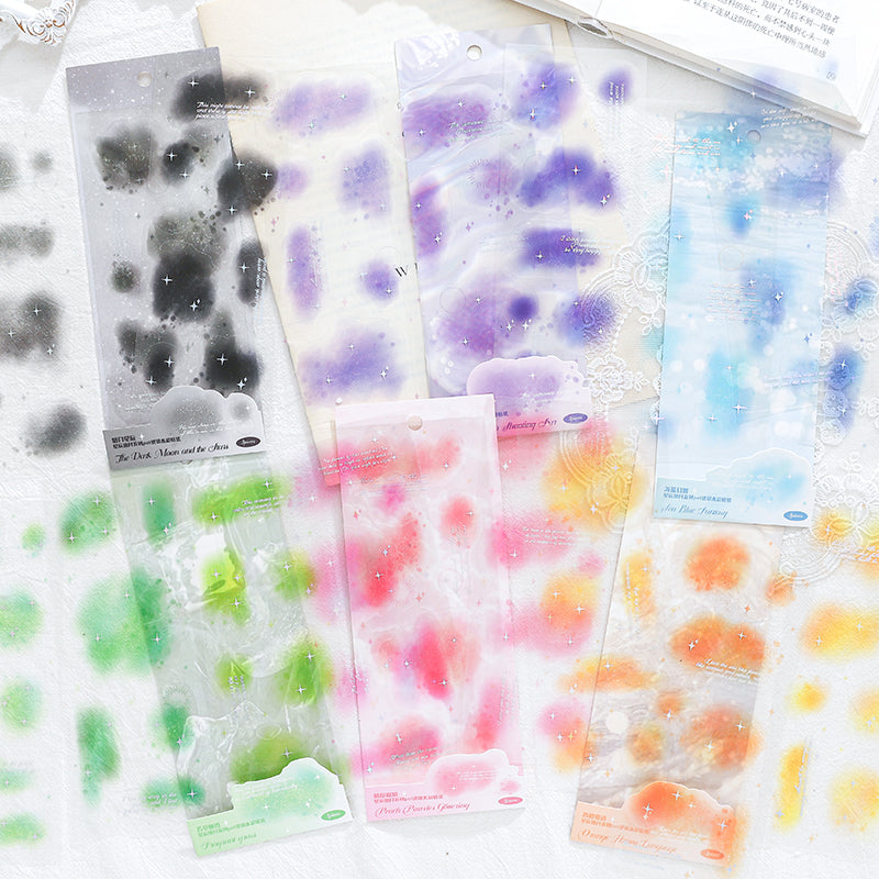 Watercolor Pre-Cut PET stickers 3 big PCS