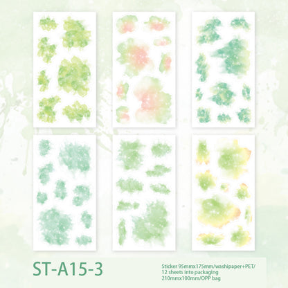 12 PCS Dream Watercolor PET + Washi Stickers