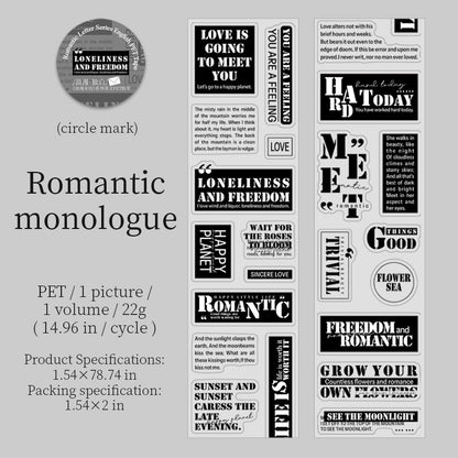 Whole Roll 5cm*2m Romantic Letter Pre Cut PET Tape