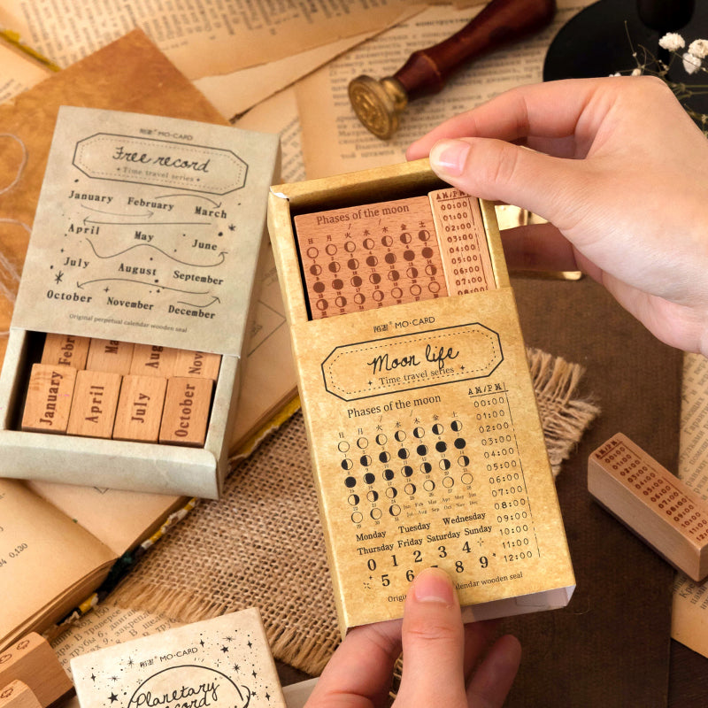 Different set /Different pcs /Time Travel Wooden Stamp