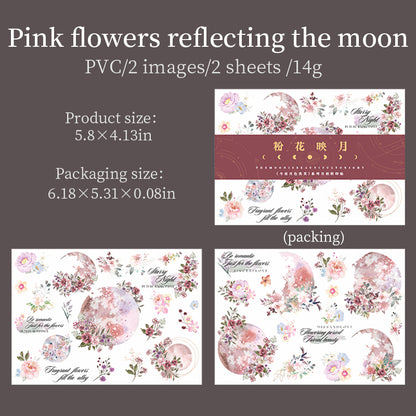 2PCS Transferable Moon & Flower stickers