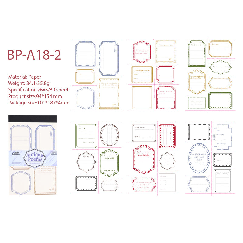 Blank record Tearable Frame Note Paper 30 PCS