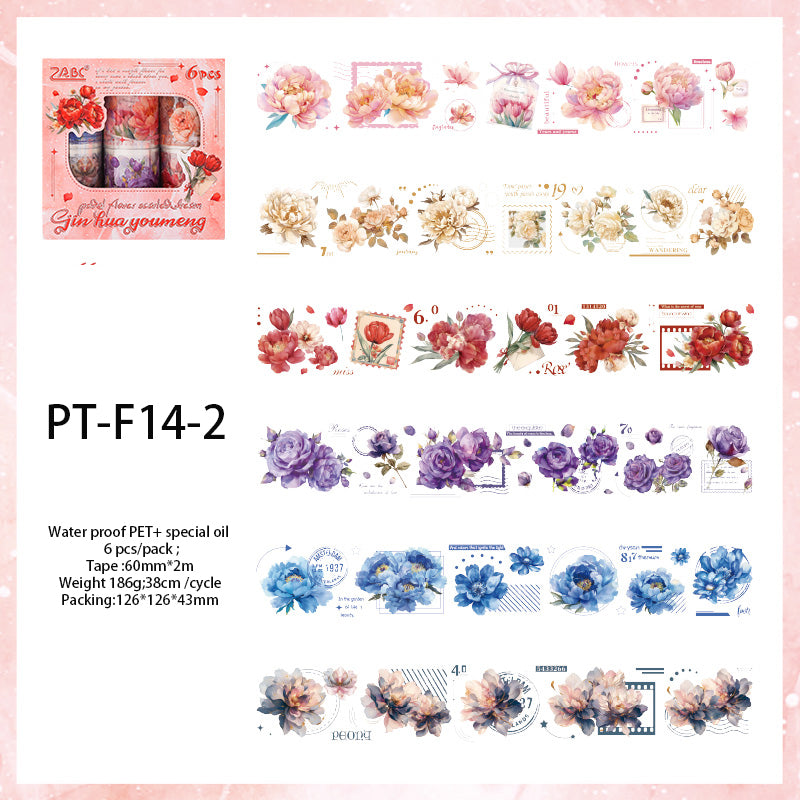 6 pcs FLOWER Pre-Cut PET Tapes Box Set