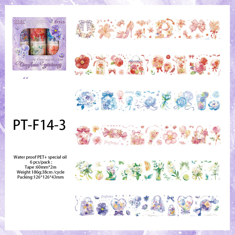 6 pcs FLOWER Pre-Cut PET Tapes Box Set