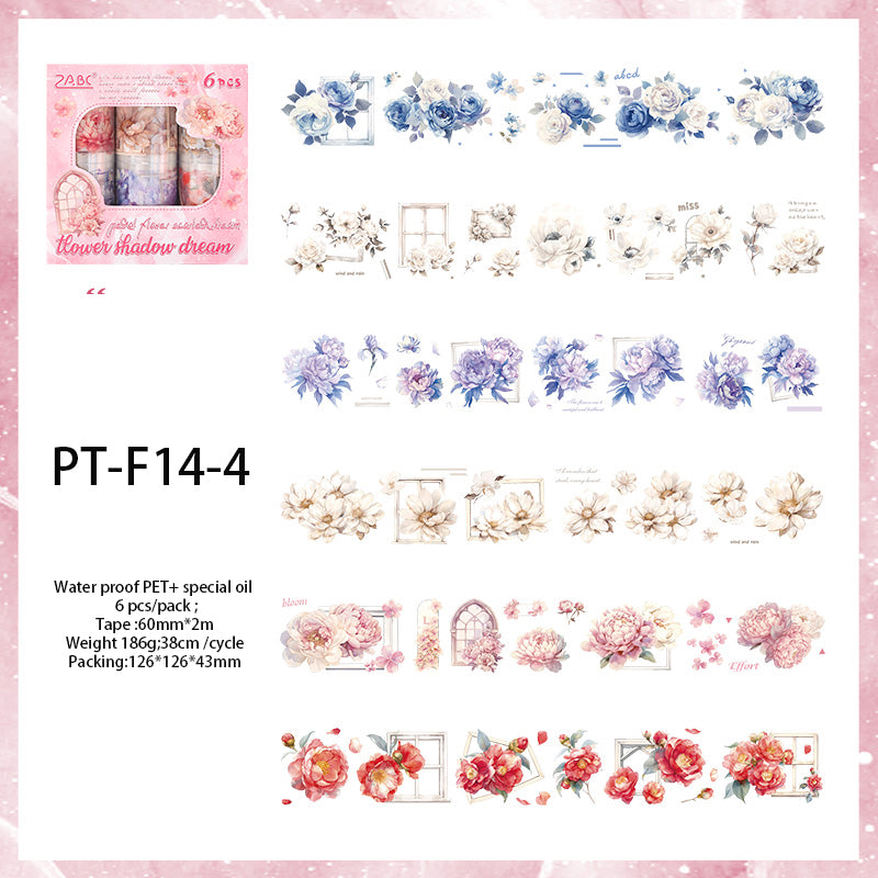 6 pcs FLOWER Pre-Cut PET Tapes Box Set