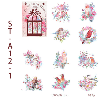 20 PCS BIRDS AND FLOWERS Laser Shining PET stickers