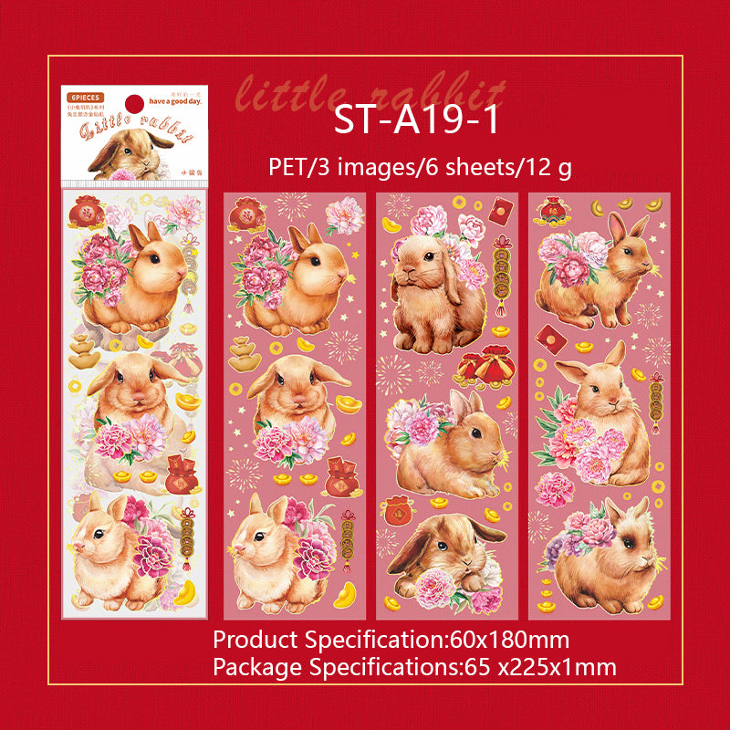 Rabbit PET stickers 6PCS