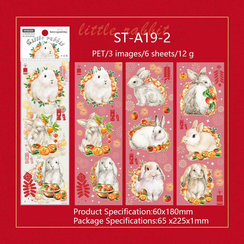 Rabbit PET stickers 6PCS