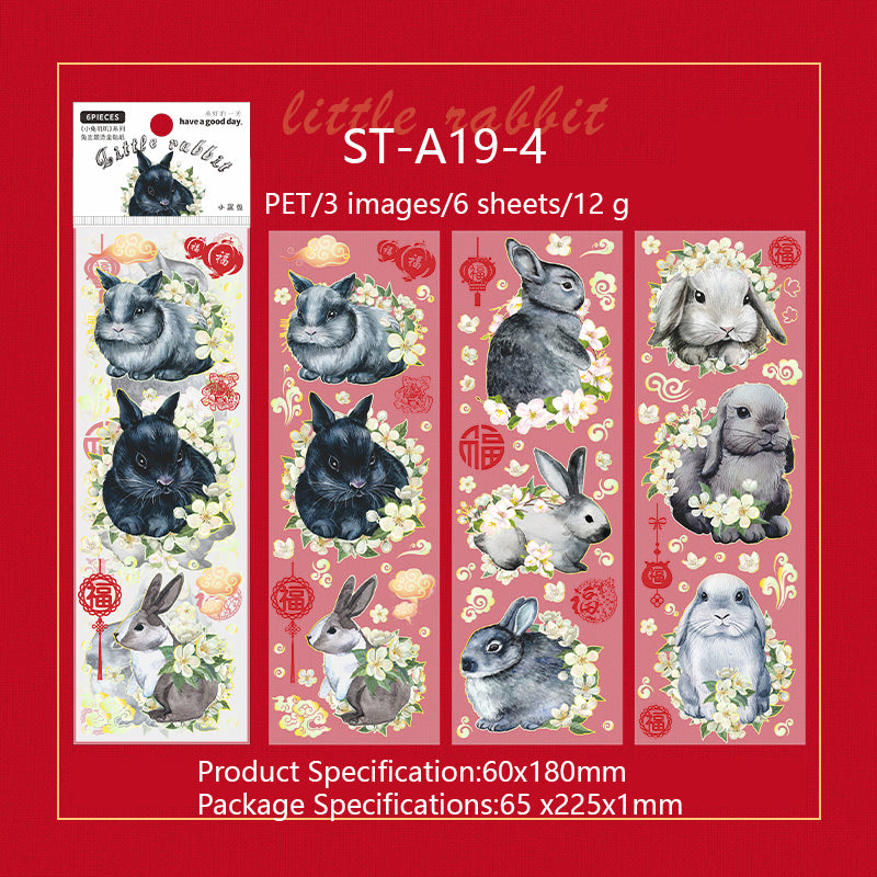 Rabbit PET stickers 6PCS