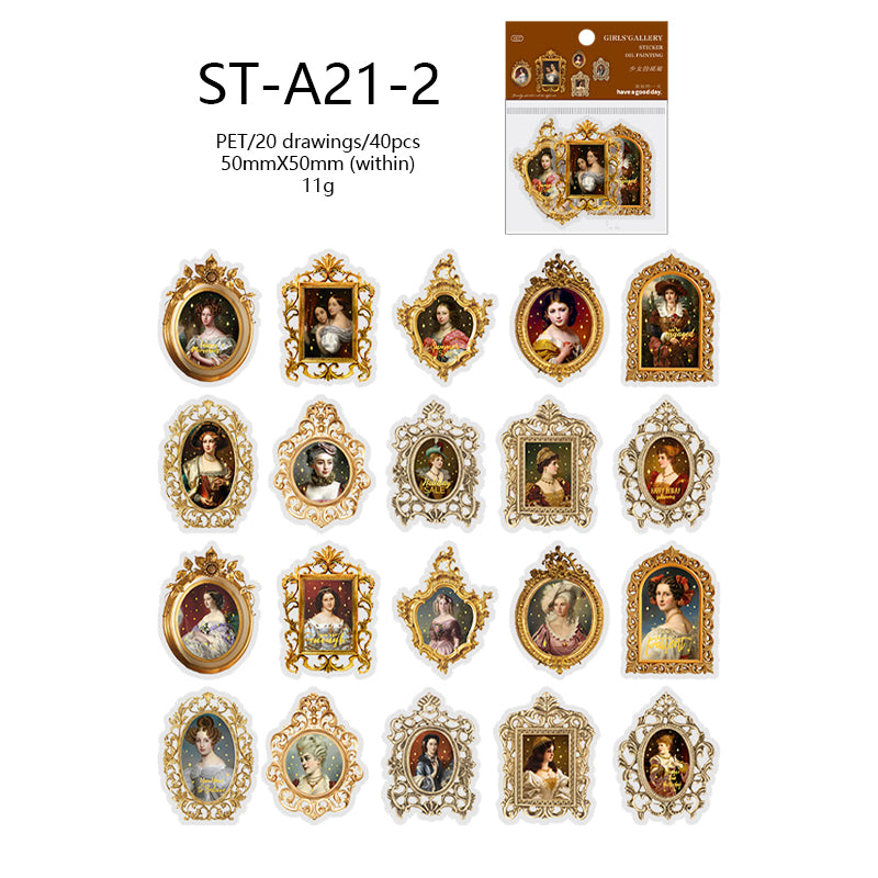 40PCS Mini Oil-painting Lady PET stickers