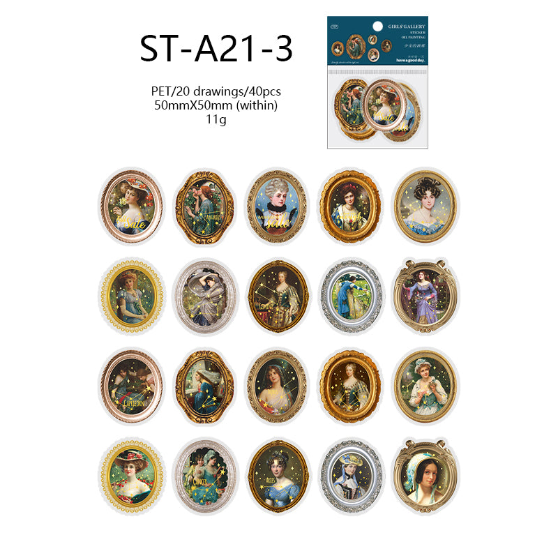 40PCS Mini Oil-painting Lady PET stickers