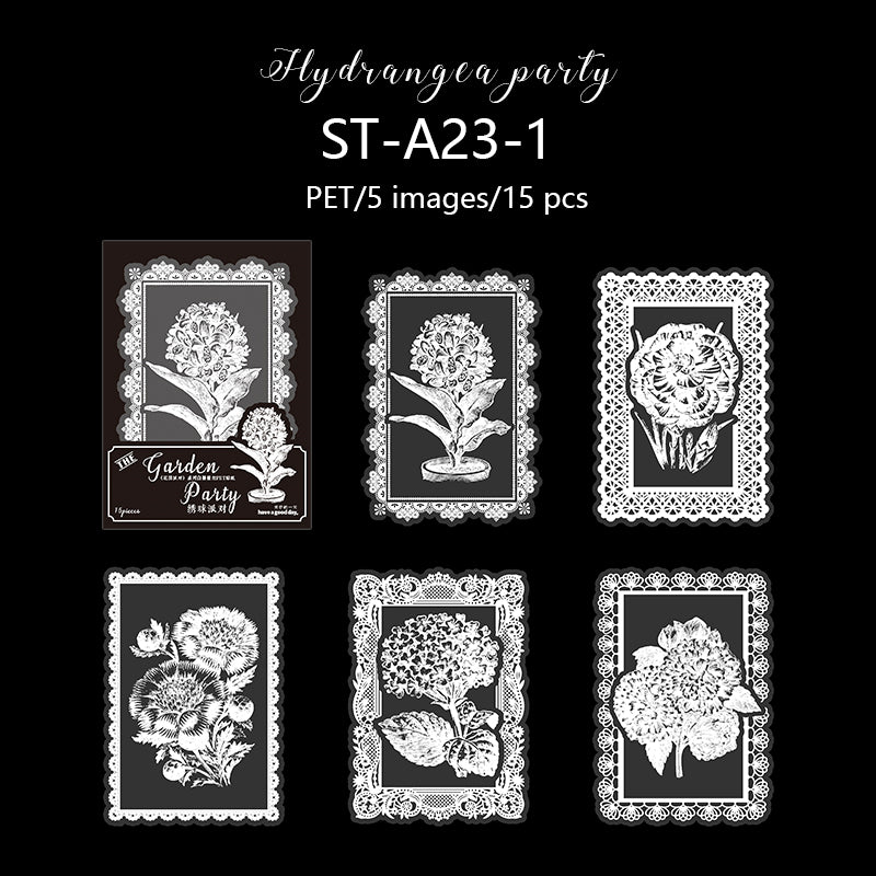 8 Styles Lace Frame + Flower PET stickers 15 PCS