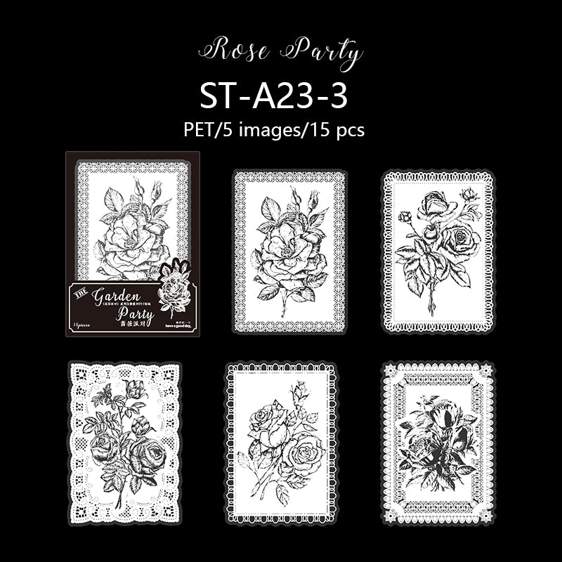 8 Styles Lace Frame + Flower PET stickers 15 PCS