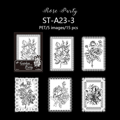 15 PCS 8 Styles Lace Frame + Flower PET stickers