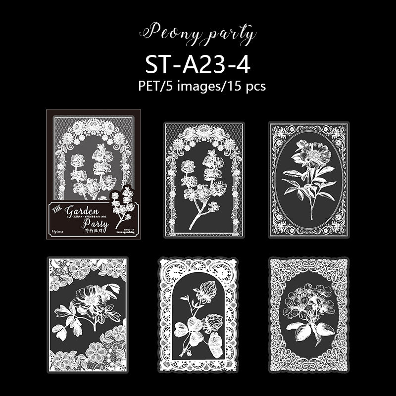 8 Styles Lace Frame + Flower PET stickers 15 PCS