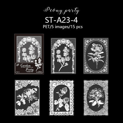 15 PCS 8 Styles Lace Frame + Flower PET stickers