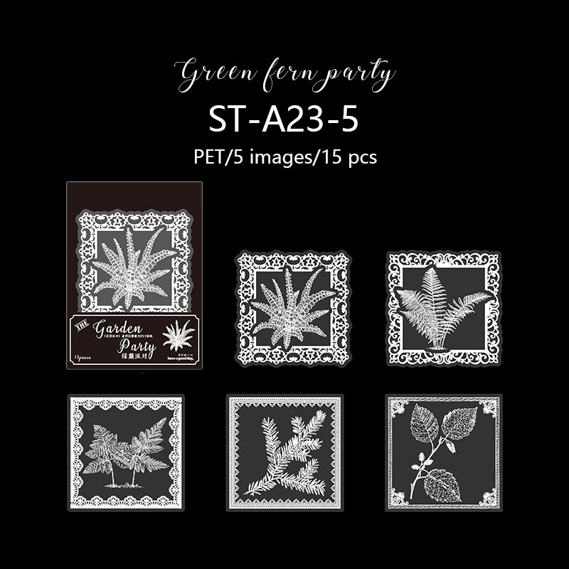 8 Styles Lace Frame + Flower PET stickers 15 PCS