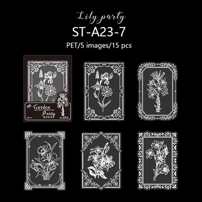 15 PCS 8 Styles Lace Frame + Flower PET stickers