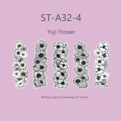 Long black & white flower stickers 10 PCS