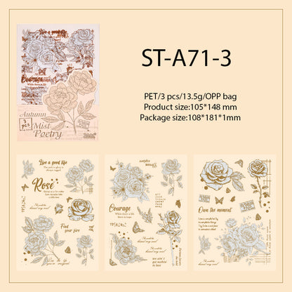 Classy Retro Hand Draw Flower Pre-Cut 3 PCS