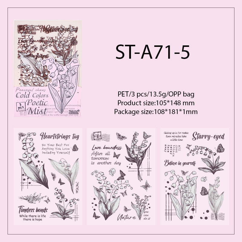 Classy Retro Hand Draw Flower Pre-Cut 3 PCS