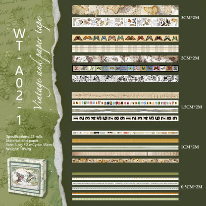 Whole Box 22pcs Diff Size Vintage Washi Tape