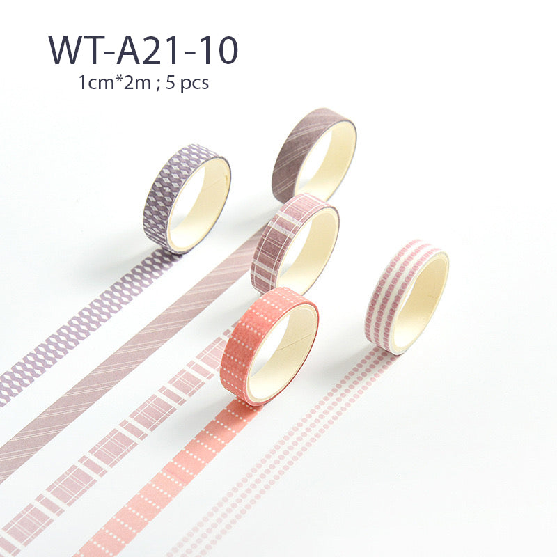 Basic Pattern Washi Tape 5 pcs Set 1cm*2m